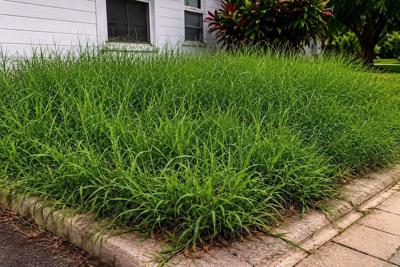 Overgrown lawn before service